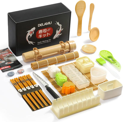 Sushi Making Kit, Delamu Upgrade 22 in 1 Sushi Maker Bazooker Roller Kit with Bamboo Mats