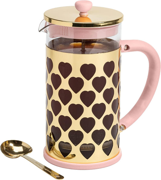 Paris Hilton French Press Coffee Maker With Heart Shaped Measuring Scoop, 2-Piece Set, 8-Cup or 34-Ounce, Pink