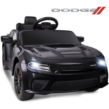 Dodge Electric Ride on Cars for Kids, 12V Licensed Dodge Charger SRT Powered Ride On Toys Cars with Parent Remote Control, Electric Car for Girls 3-5 w/Music Player/LED Headlights/Safety Belt, Black