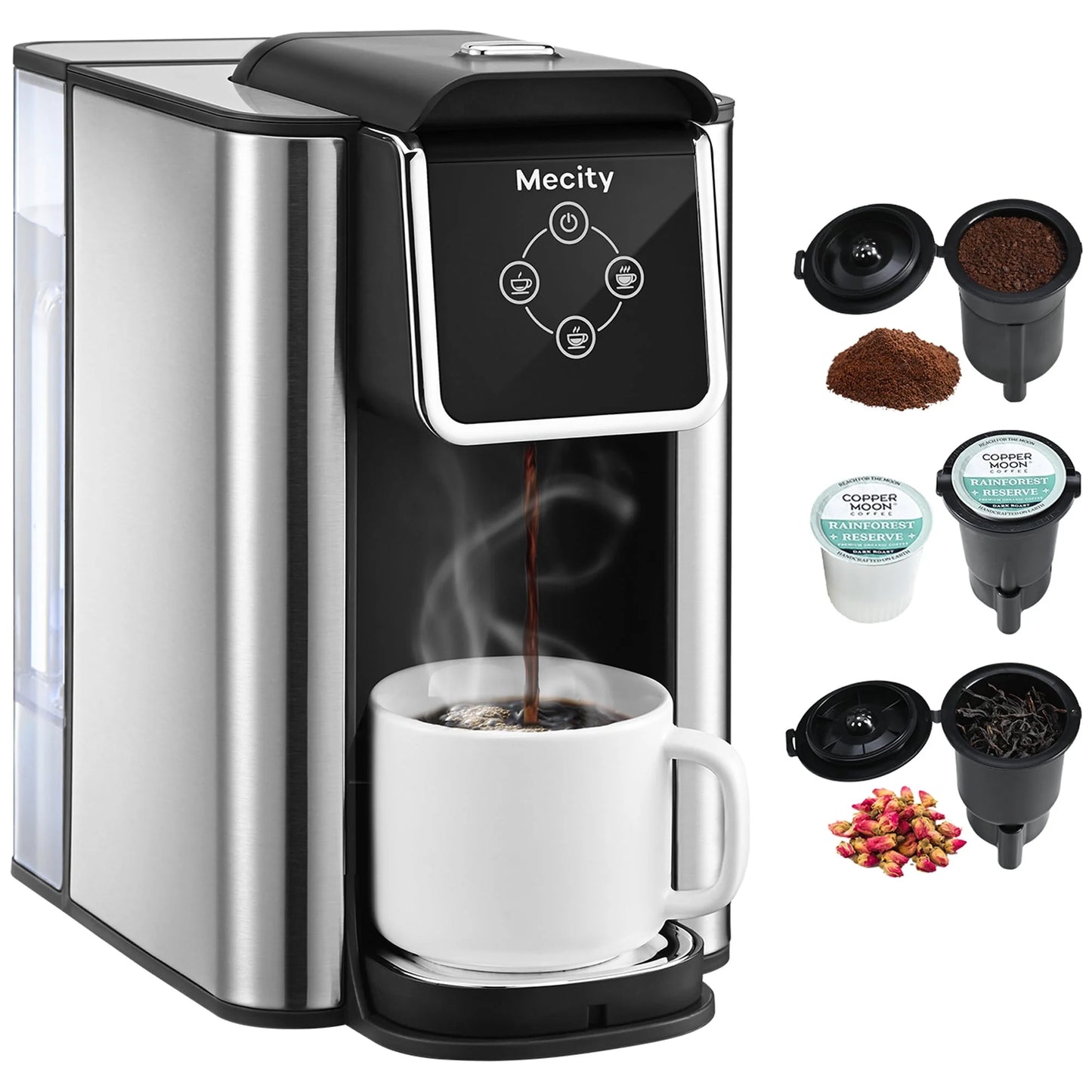 Mecity Coffee Maker 3 in 1 Single Serve Coffee Machine, Compatible with K cup Capsules, Instant Coffee Pot, Tea maker, 6,8,10 Oz Cup, Removable 50 Oz Water Reservoir, 120V 1150W