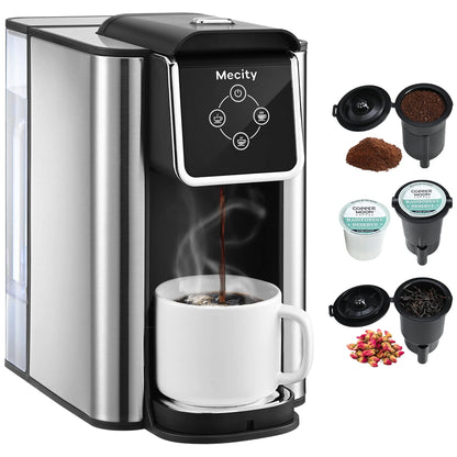 Mecity Coffee Maker 3 in 1 Single Serve Coffee Machine, Compatible with K cup Capsules, Instant Coffee Pot, Tea maker, 6,8,10 Oz Cup, Removable 50 Oz Water Reservoir, 120V 1150W