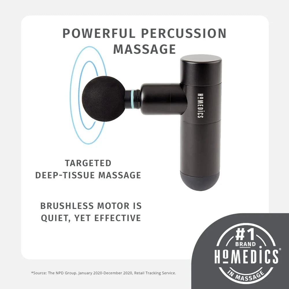 Homedics Active Fit Compact Percussion Body Massage Gun with Soothing Heat, Cordless, Deep-Tissue Massage