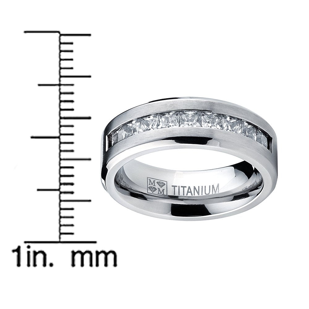 Metal Masters Titanium Men's .9Ct Wedding Band Engagement Ring 9 large Princess Cut Cubic Zirconia