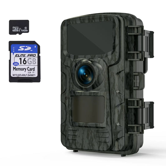 TOPVISION Mini Trail Camera 1080P 16MP Hunting Camera - Trigger Speed 0.6s Angle 120° Night Vision，LCD Wildlife Monitoring Trail Cam， IP65 Waterproof，with 16GB TF Card