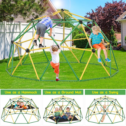 GIKPAL Climbing Dome, 10FT Dome Climber with Hammock for Kids Outdoor Play Equipment, Supports up to 1000lbs Jungle Gym, Anti-Rust, Easy Assembly,Yellow+Green