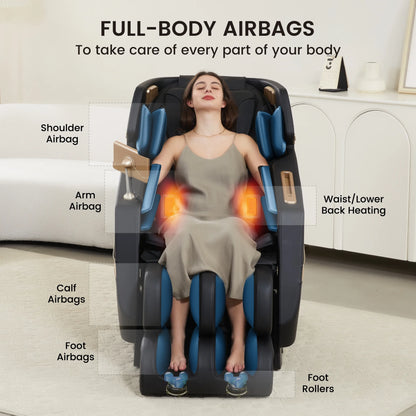 Real Relax 3D Massage Chair, Full Body Zero Gravity Recliner with SL Track, Yoga Stretching, Foot Rollers, Bluetooth, Heating, Black