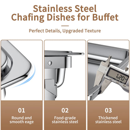 Chafing Dish Buffet Set 4 Pack, TINANA 8QT Stainless Steel Chafing Dishes for Buffet, Chafers and Buffet Warmers Sets for Parties, Events, Wedding, Camping, Dinner