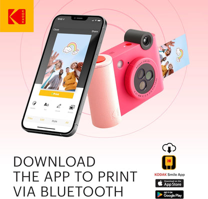 KODAK Smile+ 2-in-1 Digital Instant Print Camera & Wireless Bluetooth Photo Printer - 10MP, Special-Effect Rotating Lens, Zink 2x3” Sticky-Back Photos, Print via Fun App from Smart Devices - Fuchsia