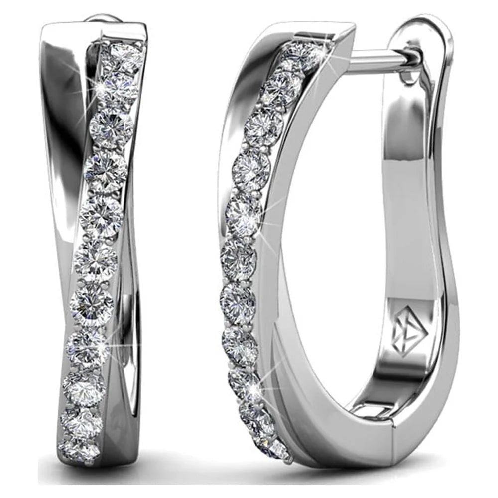 Cate & Chloe Amaya 18k White Gold Plated Hoop Earrings with Swarovski Crystals Gift for Women