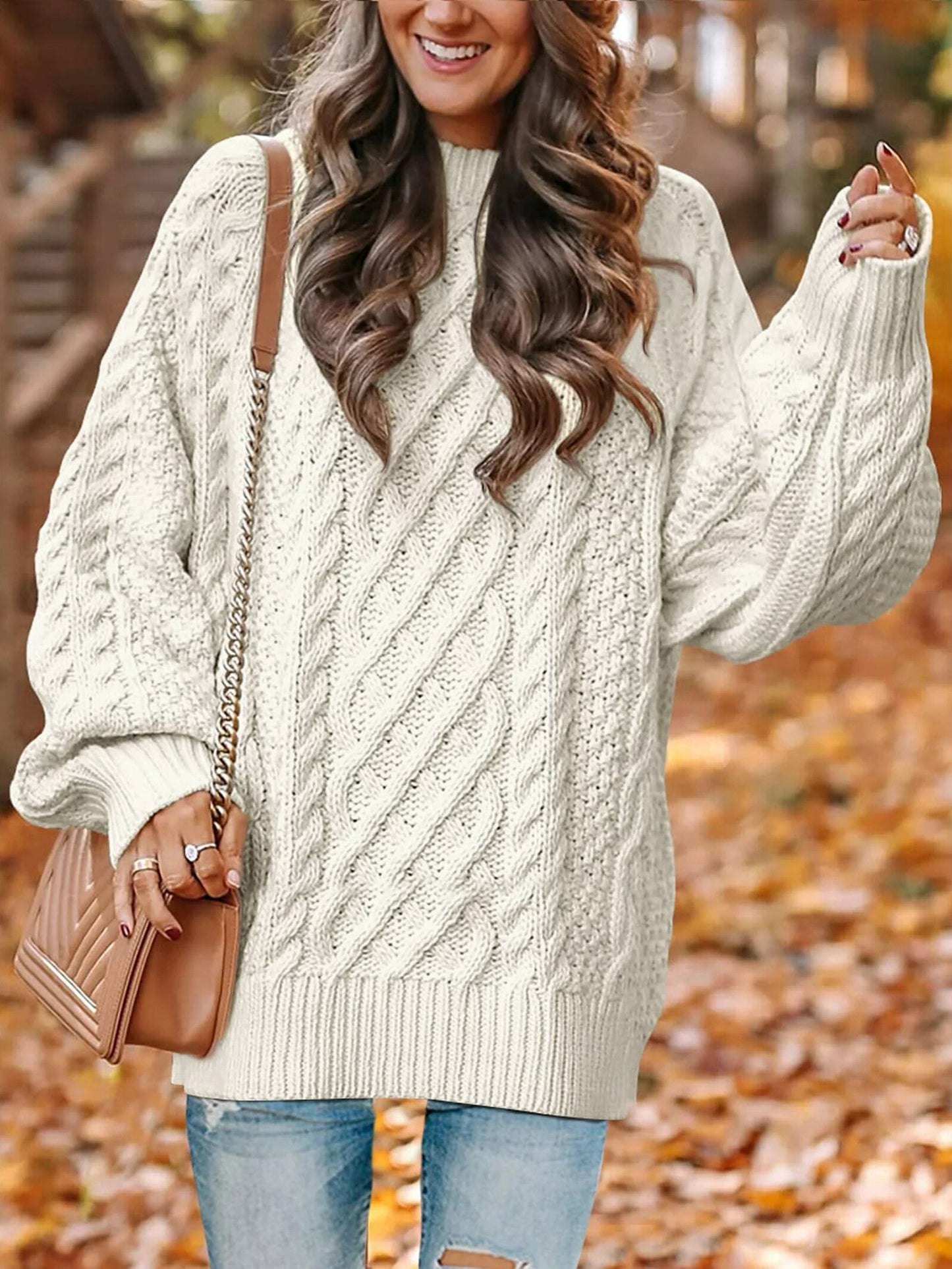 MOSHU Oversized Sweaters for Women Cable Knit Chunky Pullover Sweater