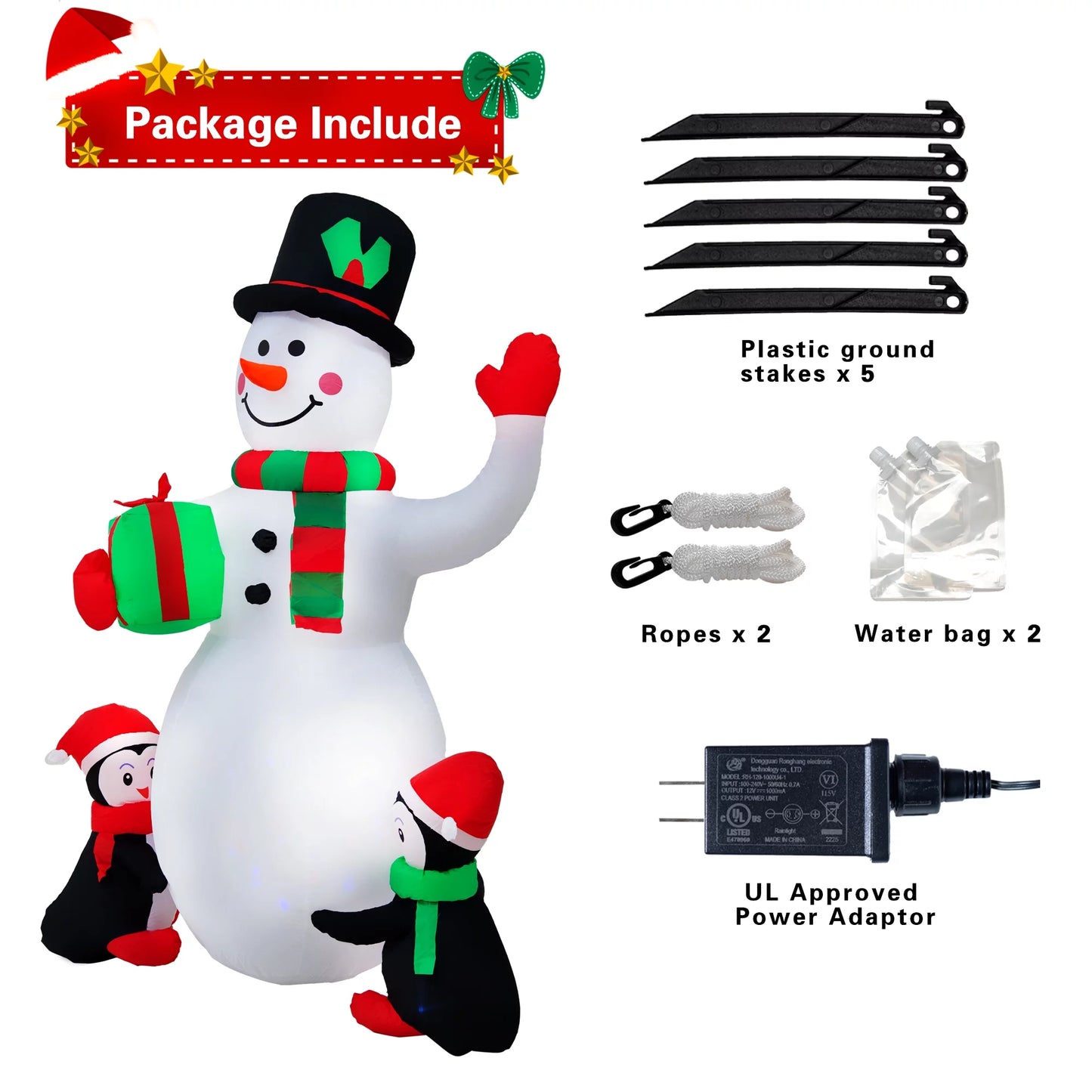 Yexmas 6.3FT Christmas  Inflatable Snowman with Penguins Gift Box, Blowup Christmas Decoration with LED Lights for Holiday/Party/Xmas/Yard/Garden Decorations