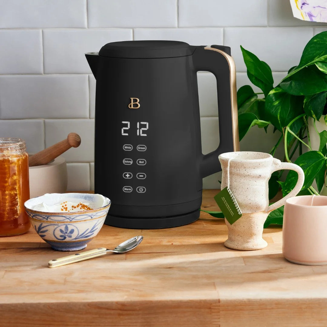 Beautiful 1.7-Liter Electric Kettle 1500 W with One-Touch Activation, Black Sesame by Drew Barrymore