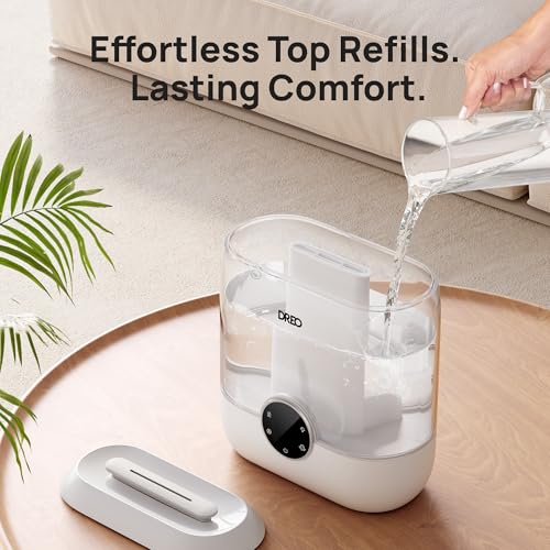 DREO 6L Top Fill Humidifiers for Bedroom, 60H Runtime 28 dB Quiet Supersized Cool Mist Air Humidifiers for Large Room, Baby Nursery, Plant, Indoor, Night Light, Easy to Clean, Precise Humidity Control