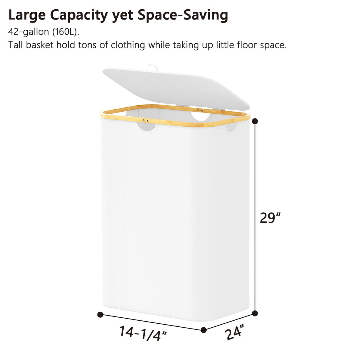 SpaceAid Double Laundry Hamper 2 Section with Lid and Removable Laundry Bags, 160L Clothes Basket with Bamboo Handles, Large Collapsible Hamper for Bedroom, Bathroom, Dorm, Laundry Room - White