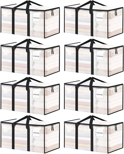 ukeetap 8 Pack Extra Large Clothes Storage Bins with Lids, Clear