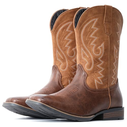 IUV Cowboy Boots For Men with Wide Square Toe Western Retro Boot