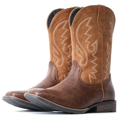 IUV Cowboy Boots For Men with Wide Square Toe Western Retro Boot