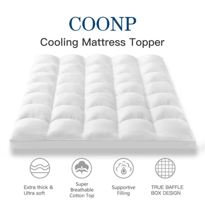 COONP King Mattress Topper, Extra Thick Pillowtop, Cooling Plush Mattress Pad Cover Cotton Top Bed Topper Protector with 8-21 Inch Deep Pocket