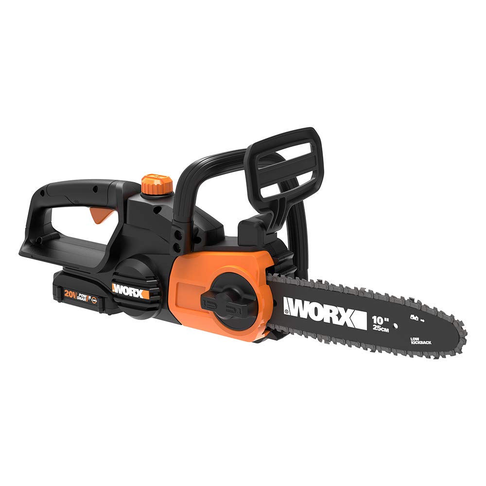 Worx 20 V 10" Cordless Chainsaw, Auto-lubrication, Tool-less Chain Tension, PowerShare, WG322- Battery & Charger Included