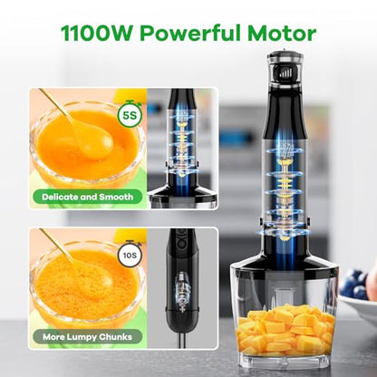 Immersion Blender Handheld Corded, 1100W 5 in 1 Hand Blender Set