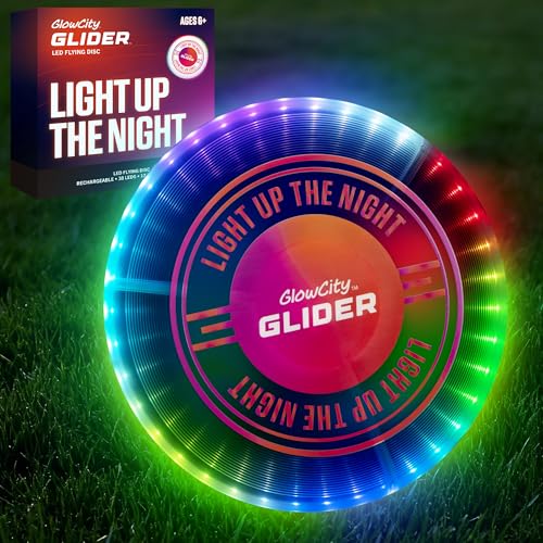 GlowCity Glider LED Glow-in-the-Dark Flying Disc – Bright, Rechargeable, Durable, Water-Resistant, 12 Color Modes, Perfect for Evenings and Night Time, Outdoor Fun, and a Great Gift for All Ages
