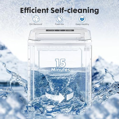 Sweetcrispy Countertop Ice Maker, Portable Ice Machine Self-Cleaning, 9 Cubes in 6 Mins, 26 lbs/24Hrs, 2 Sizes of Bullet Ice for Home Party Office