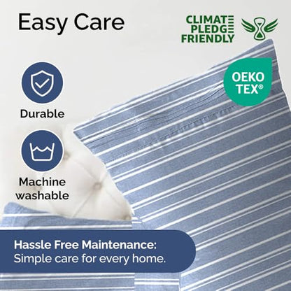 Extra Deep Queen Sheet Set - 6 Piece Breathable & Cooling Sheets - Hotel Luxury Bedding Set w/18-24 Inch Extra Deep Pockets - Easy & Secure Fit - Soft, Wrinkle Free & Comfy - Blue Stripes, Queen Size