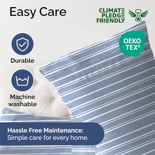 Extra Deep Queen Sheet Set - 6 Piece Breathable & Cooling Sheets - Hotel Luxury Bedding Set w/18-24 Inch Extra Deep Pockets - Easy & Secure Fit - Soft, Wrinkle Free & Comfy - Blue Stripes, Queen Size
