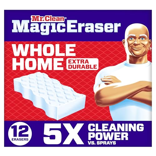 Mr. Clean Magic Eraser Sponge, All Purpose Cleaner, Cleaning Scrubber, Wall, Sneaker, Kitchen, Bathroom, Shower Cleaning Supplies, Melamine Sponge, Cleaning Pads, Whole Home Extra Durable, 12ct