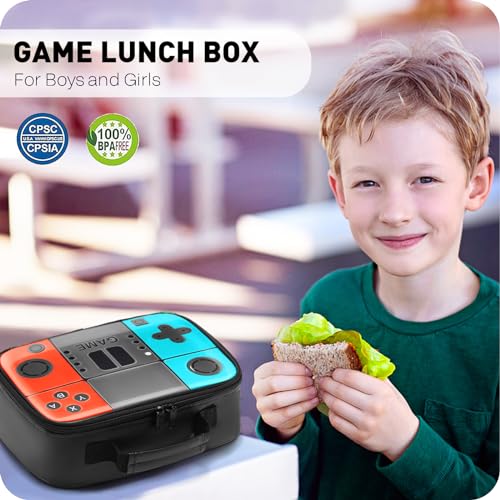 Hairao Kids Lunch Box, Boys Lunch Box Game Leather Lunch Bag for School, Picnic Hiking Beach Travel Office, Waterproof Leakproof Lunch Bento Box, Leather Lunch Box