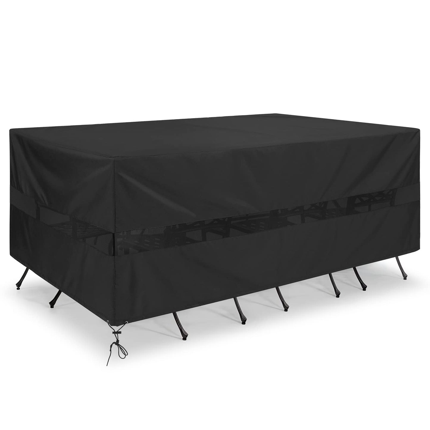 SunPatio Patio Furniture Covers Waterproof, Rectangular Table and Chairs Set Cover, Outdoor Furniture Set Cover with Drawstrings and Taped Seams, All Weather Protection, 76"W x 50"D x 30"H, Black