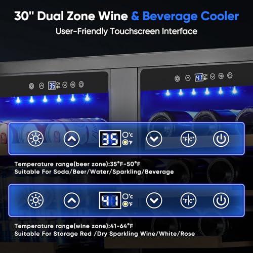 ORYMUSE 30" Stainless Steel Wine & Beverage Refrigerator - Dual Zone, Built-in/Freestanding with Upgraded Cooling - 30 Bottles & 110 Cans Capacity