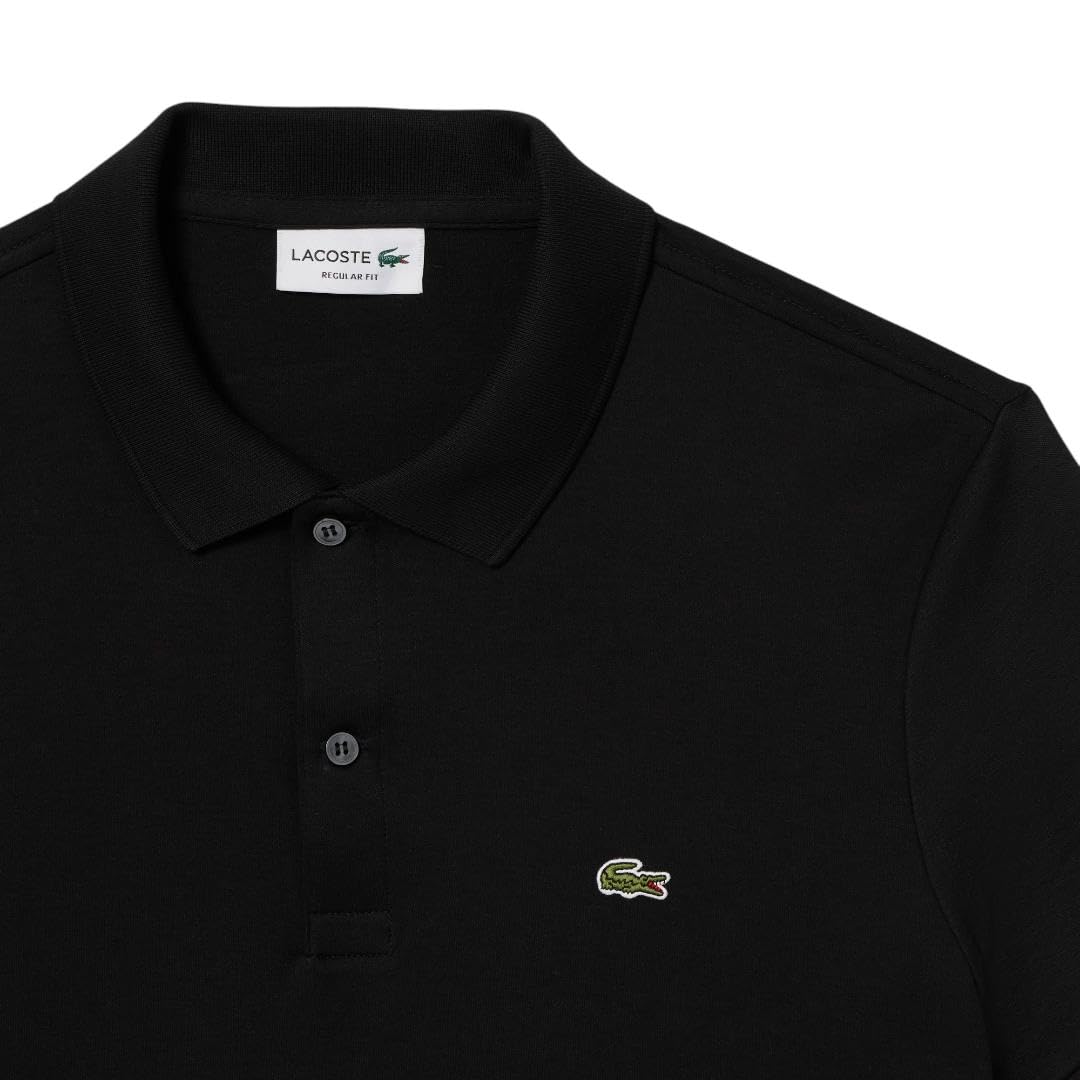 Lacoste Mens Short Sleeve Pima Jersey Interlock Regular Fit Polo, Black, Large