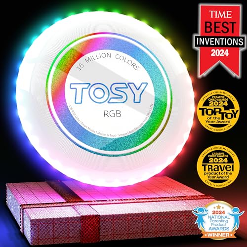 TOSY Flying Disc - 16 Million Color RGB or 36 LEDs, Extremely Bright, Smart Modes, Auto Light Up, Rechargeable, Easter, Birthday & Camping Gift for Men/Boys/Girls/Teens/Kids, 175g