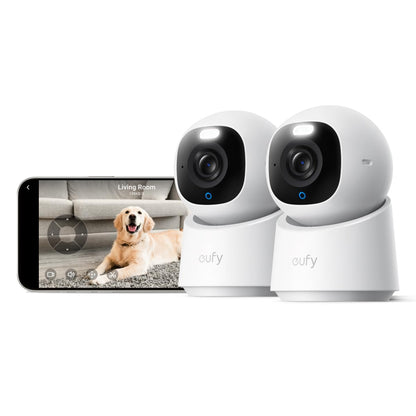 eufy Indoor Cam E30 2-Cam Kit, Latest Generation, 4K UHD Security Camera, Pet/Dog/Baby Camera with Phone app, Color Night Vision, Human/Pet Auto Tracking, 360 Pan-Tilt, Works with Homekit,White