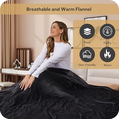 SUNNY HEAT Heated Electric Blanket Full Size 72"x84" - Cozy Warm Flannel Heated Blanket with 4 Heating Levels & 10 Auto Off - Winter Comfort Heating Blanket, Sleep Aid Bedding, Dark Grey