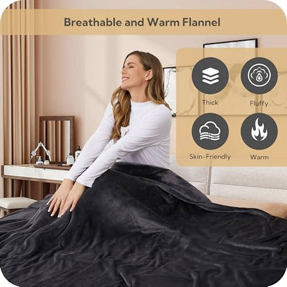 SUNNY HEAT Heated Electric Blanket Full Size 72"x84" - Cozy Warm Flannel Heated Blanket with 4 Heating Levels & 10 Auto Off - Winter Comfort Heating Blanket, Sleep Aid Bedding, Dark Grey