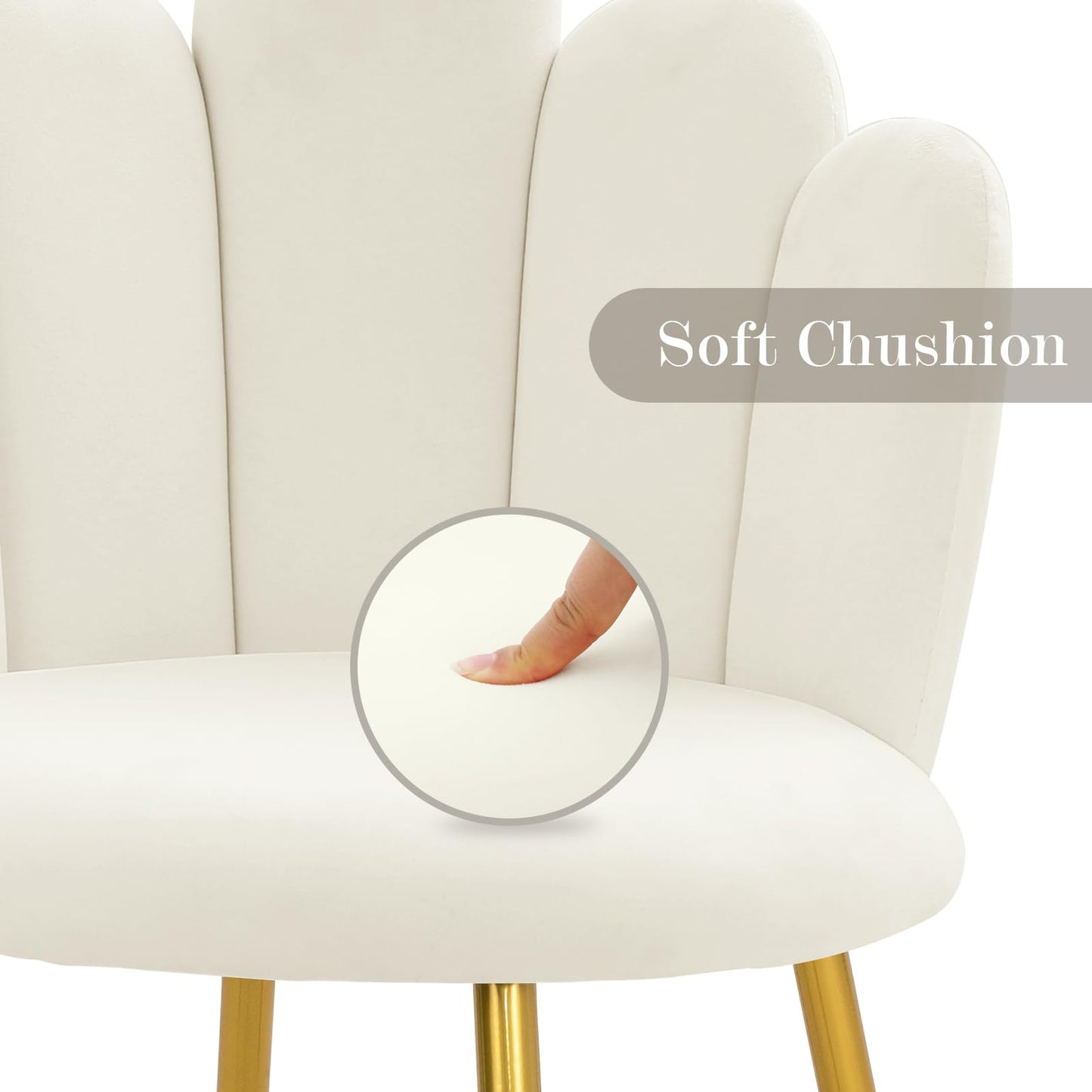 BOWTHY Vanity Chair for Makeup Room - Midcentury Modern Accent Chair for Living Room Bedroom, Makeup Chair with Back Support Velvet Chair with Gold Legs (Cream)