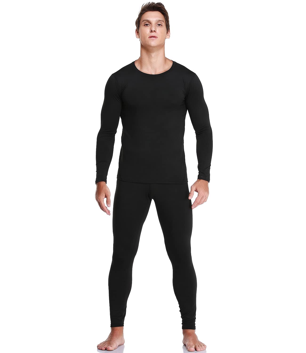 JZCreater Thermal Underwear for Men, Mens Long Johns Thermal Underwear Set, Fleece Lined Base Layer for Cold Weather Black