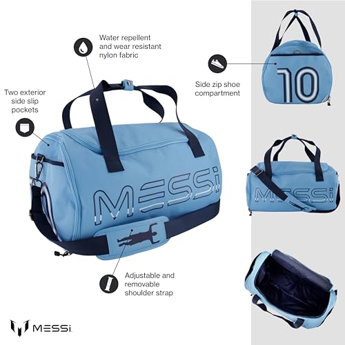 Messi Boys' Lifestyle Duffel Bag Girls, Side Pockets & Adjustable Strap, Durable, Argentina Blue, One Size