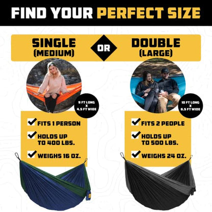 Wise Owl Outfitters Hammock for Camping Double Hammocks Gear for The Outdoors Backpacking Survival or Travel - Portable Lightweight Parachute Nylon DO Charcoal Rose