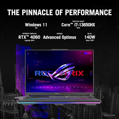 ASUS ROG Strix G16 (2024) Gaming Laptop, 16” 16:10 FHD 165Hz Display, NVIDIA® GeForce RTX™ 4060, Intel Core i7-13650HX, 16GB DDR5, 1TB PCIe Gen4 SSD, Wi-Fi 6E, Windows 11, G614JV-AS74