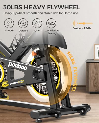 pooboo Magnetic Resistance Cycling Bike, Belt Drive Indoor Exercise Bike Stationary LCD Monitor with Ipad Mount ＆Comfortable Seat Cushion for Home Cardio Workout, Training Upgraded Version