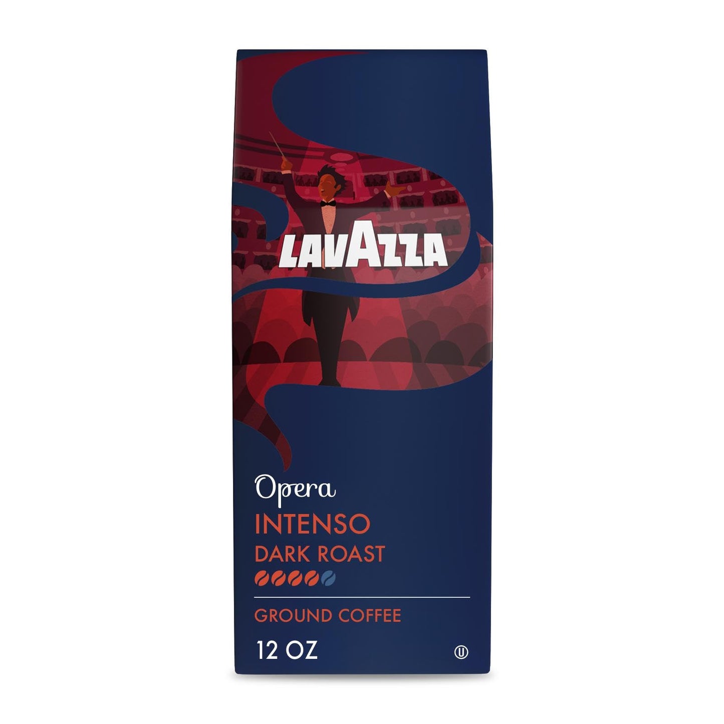 Lavazza Opera Intenso Ground Coffee 12oz Bag, Dark Roast, Bold and Balanced Taste, Intensity 4/5, Arabica and Robusta, Ideal for Drip Brewers, (Pack of 1) - Package May Vary