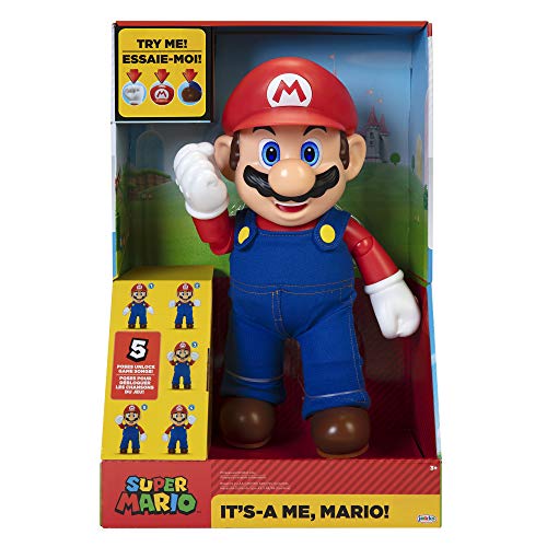 Super Mario It's-A Me, Mario! Collectible Action Figure, Talking Posable Mario Figure, 30+ Phrases and Game Sounds – 12 Inches Tall!