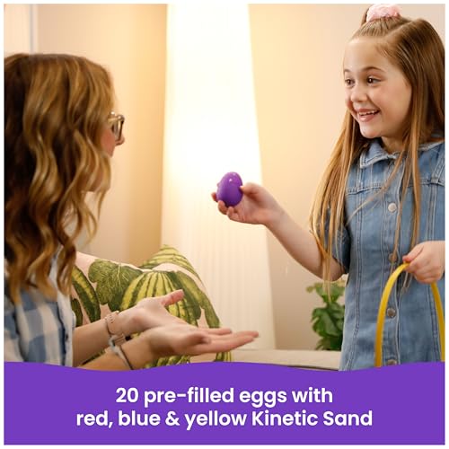 Kinetic Sand, 20-Pack Eggs, Easter Basket Stuffers, Includes 3.3lbs (3 Colors) Moldable Play Sand for Egg Hunts, Sensory Toys, Party Favors & Goodie Bags
