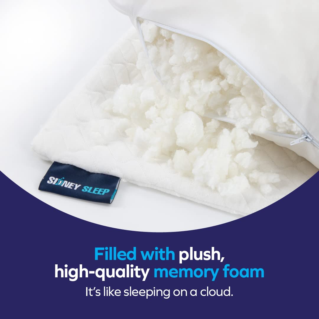 Sidney Sleep Pillow for Side and Back Sleepers - Comfort for Neck and Shoulder Pain - Adjustable and Customizable Shredded Memory Foam Filling - Queen Size - Additional Foam Fill Included (White)