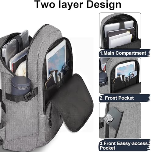 Mancro Laptop Backpack for Travel, Anti-theft Laptop Backpack for Men Business Backpack Work Daypack with USB Charging Port, Grey