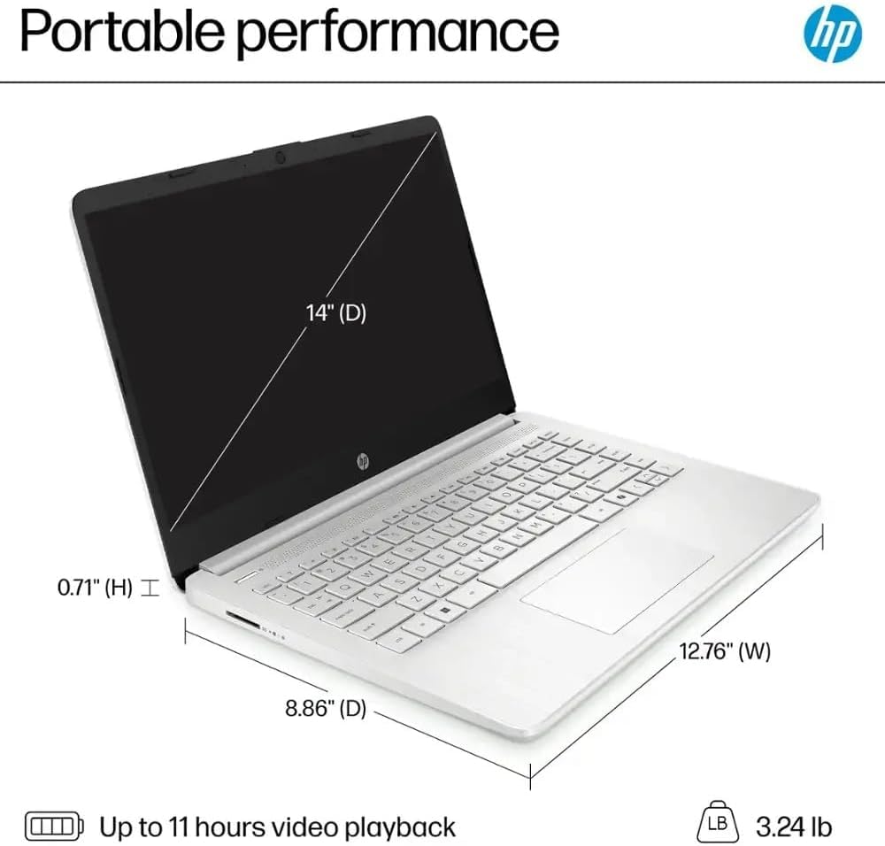 HP 14" Student-Laptop office365 Copilot AI, 4-Cores Intel N150(Up to 3.6GHz) 16GB RAM 384GB Storage(128GB UFS + 256GB Ghost Manta SD Card) Computer-Laptop with Wi-Fi 6 Win11 Natural Silver
