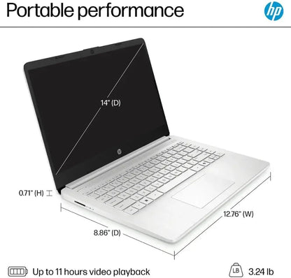 HP 14" Student-Laptop office365 Copilot AI, 4-Cores Intel N150(Up to 3.6GHz) 16GB RAM 384GB Storage(128GB UFS + 256GB Ghost Manta SD Card) Computer-Laptop with Wi-Fi 6 Win11 Natural Silver